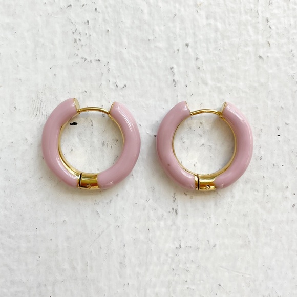 14k Gold Plated Blue Enamel Hoop Earrings - Picture 5 of 8